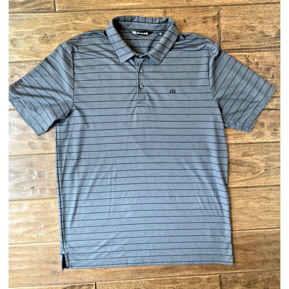 Travis Mathew Large Golf Polo Short Sleeve Pullover Gray Striped Lightweight - Picture 1 of 6